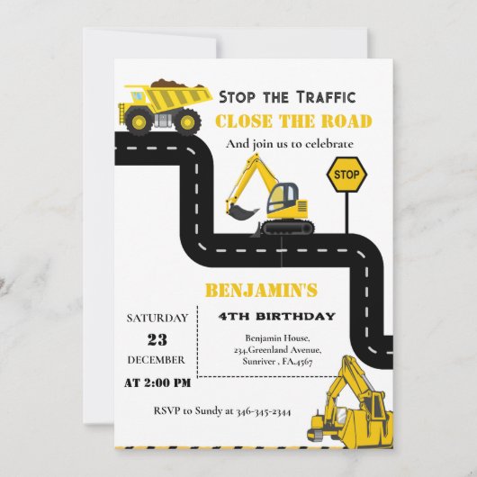 Dump truck constructie thema verjaardag kaart (Voorkant)