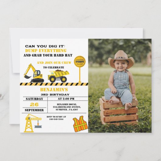 Dump truck constructie thema verjaardag kaart (Voorkant)