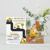 Dump truck constructie thema verjaardag kaart (Staand voorkant)