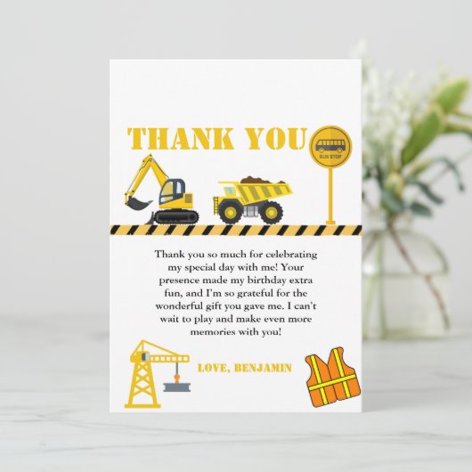 Dump truck constructie verjaardag Dank u kaart (Staand voorkant)