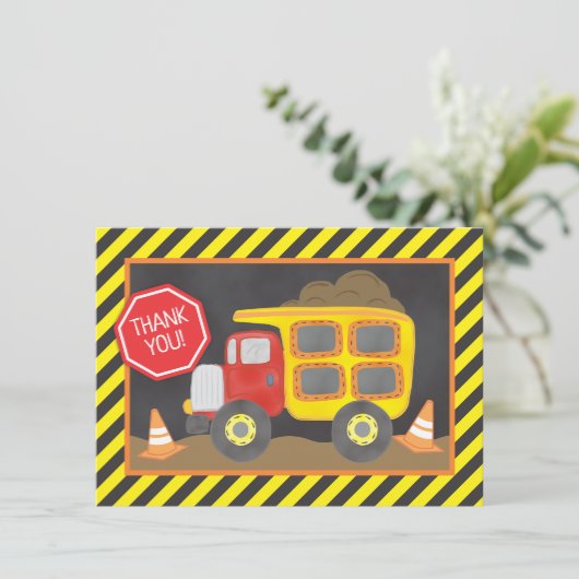 Dump Truck constructie verjaardagsfeestje dank u Bedankkaart (Staand voorkant)