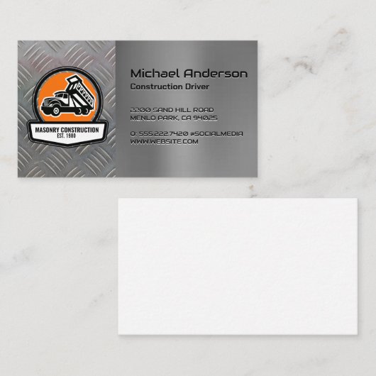Dump Truck constructie voertuig Visitekaartje (Voorkant / Achterkant)