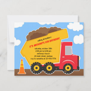 Dump Truck Constructies Verjaardag Uitnodiging