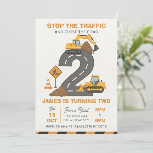 Dump Truck Construction 2nd Birthday Kaart (Staand voorkant)