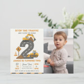 Dump Truck Construction 2nd Birthday Photo Kaart (Staand voorkant)