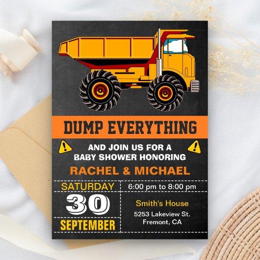 Dump Truck Construction Baby shower Kaart