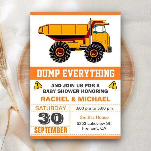 Dump Truck Construction Baby shower Kaart
