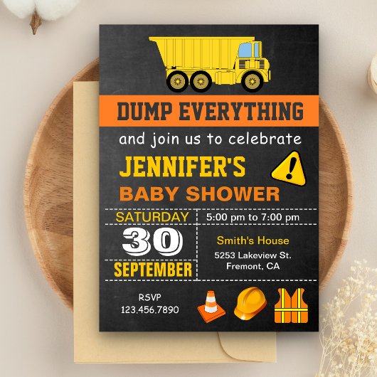 Dump Truck Construction Baby shower Kaart