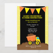 Dump Truck Construction Birthday Invitations Kaart (Voorkant / Achterkant)
