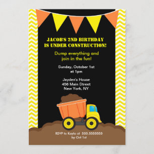 Dump Truck Construction Birthday Invitations Kaart