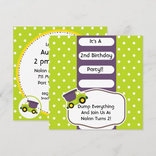 Dump Truck Construction Birthday Kaart (Voorkant / Achterkant)