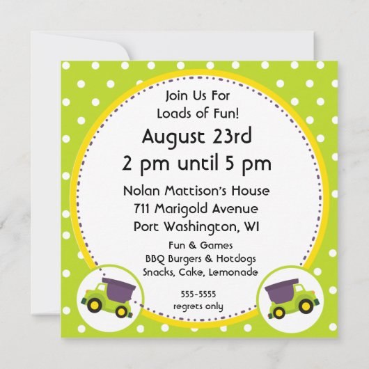 Dump Truck Construction Birthday Kaart (Achterkant)