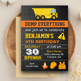 Dump Truck Construction Birthday Party Invitation Kaart