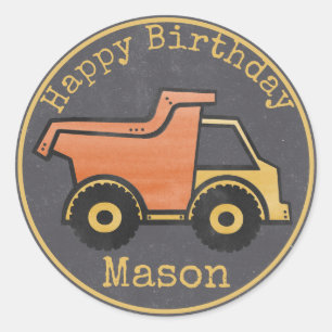 Dump Truck Construction Birthday Ronde Sticker