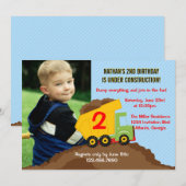Dump Truck Construction Boy Birthday Party Foto Kaart (Voorkant / Achterkant)