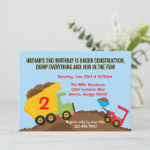 Dump Truck Construction Boy Birthday Party Kaart (Staand voorkant)