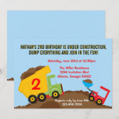 Dump Truck Construction Boy Birthday Party Kaart (Voorkant / Achterkant)