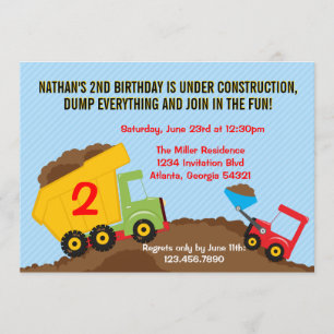 Dump Truck Construction Boy Birthday Party Kaart