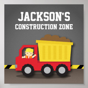 Dump Truck Construction Builder Boys Room Decline Poster