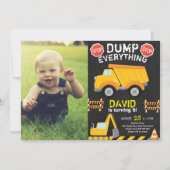 Dump Truck Construction Chalk Birthday met foto Kaart (Voorkant)