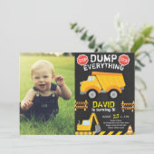 Dump Truck Construction Chalk Birthday met foto Kaart (Staand voorkant)