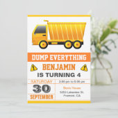 Dump Truck Construction Kids Birthday Party Kaart (Staand voorkant)