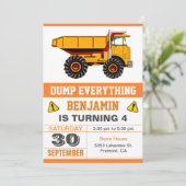 Dump Truck Construction Kids Birthday Party Kaart (Staand voorkant)