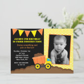 Dump Truck Construction Photo Birthday Invitations Kaart (Staand voorkant)