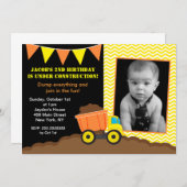 Dump Truck Construction Photo Birthday Invitations Kaart (Voorkant / Achterkant)