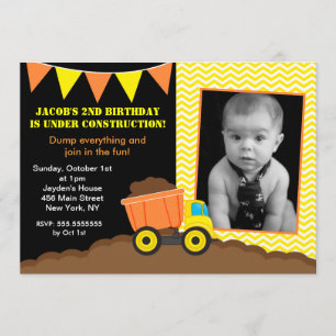 Dump Truck Construction Photo Birthday Invitations Kaart