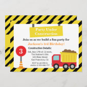 Dump Truck Construction Thema Birthday Party Kaart (Voorkant / Achterkant)