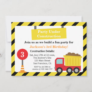 Dump Truck Construction Thema Birthday Party Kaart