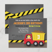 Dump Truck Construction Thema Birthday Party Kaart (Voorkant / Achterkant)