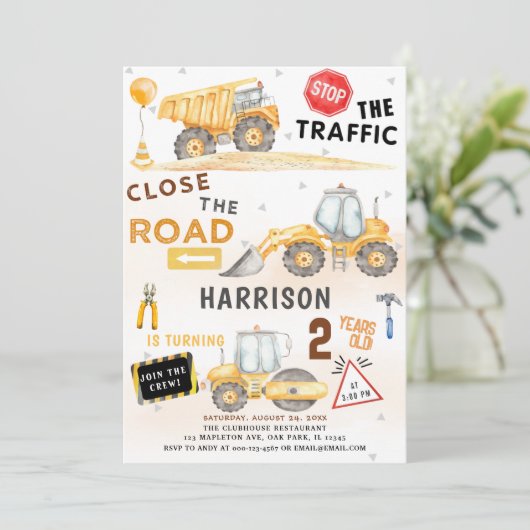 Dump Truck Construction Thema Party of Birthday Kaart (Staand voorkant)