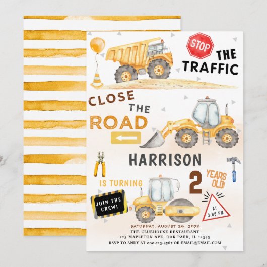 Dump Truck Construction Thema Party of Birthday Kaart (Voorkant / Achterkant)