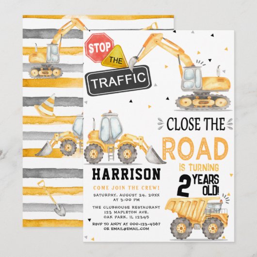 Dump Truck Construction Thema Party of Birthday Kaart (Voorkant / Achterkant)