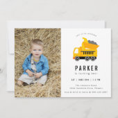 Dump Truck Construction Theme Foto Birthday Kaart (Voorkant)