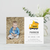 Dump Truck Construction Theme Foto Birthday Kaart (Staand voorkant)