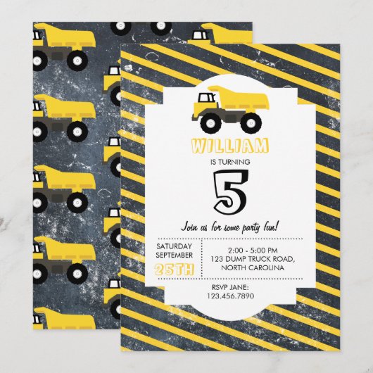 Dump Truck Construction Trucks Birthday Kaart (Voorkant / Achterkant)