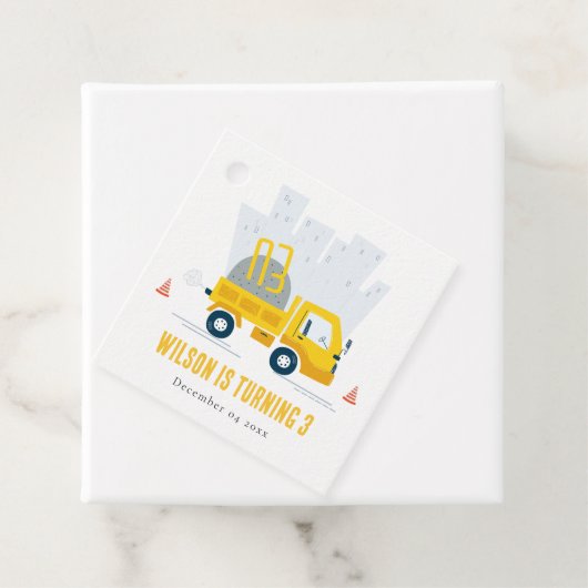 Dump Truck Construction Vehicle Kids Birthday Bedankjes Labels (In situ)