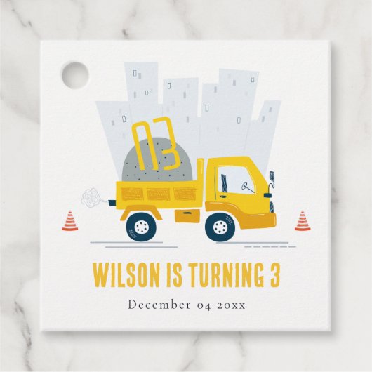 Dump Truck Construction Vehicle Kids Birthday Bedankjes Labels (Voorkant)