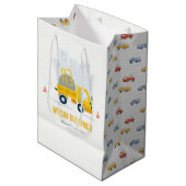 Dump Truck Construction Vehicle Kids Birthday Medium Cadeauzakje (Voorkant Gekanteld)
