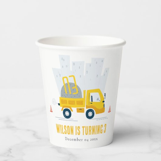Dump Truck Construction Vehicle Kids Birthday Papieren Bekers (Achterkant)