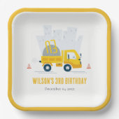 Dump Truck Construction Vehicle Kids Birthday Papieren Bordje (Voorkant)