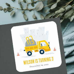 Dump Truck Construction Vehicle Kids Birthday Vierkante Sticker