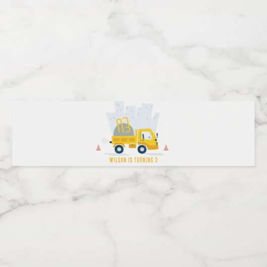 Dump Truck Construction Vehicle Kids Birthday Waterfles Etiket (Enkel label)