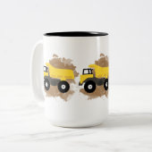 Dump Truck Construction Vehicle Mud Tweekleurige Koffiemok (Voorkant links)