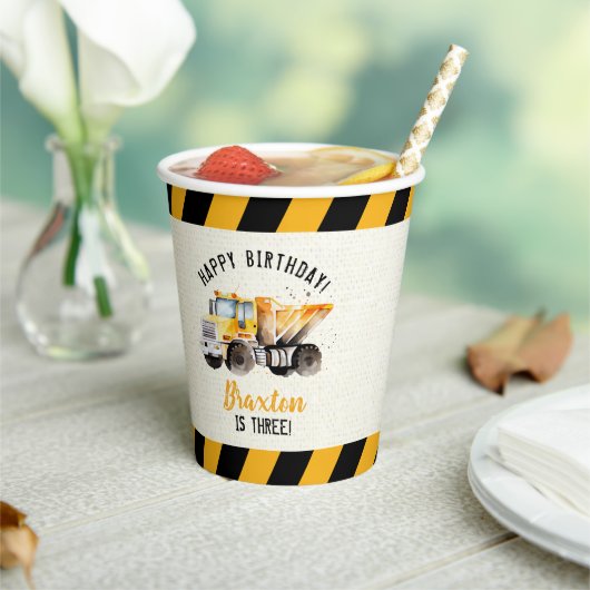 Dump Truck Construction Zone Birthday ballon Papieren Bekers (Insitu)
