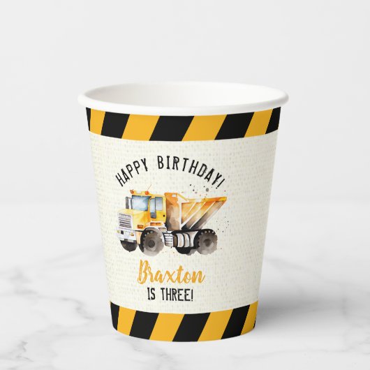 Dump Truck Construction Zone Birthday ballon Papieren Bekers (Voorkant)
