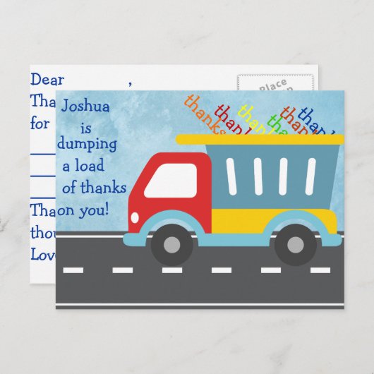 Dump truck DANK U briefkaart (personaliseren) (Voorkant / Achterkant)